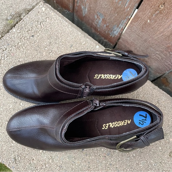 AEROSOLES Women’s Paisley Brown Heel Mule Almond Toe Side Zipper Size 7.5 - Picture 3 of 13